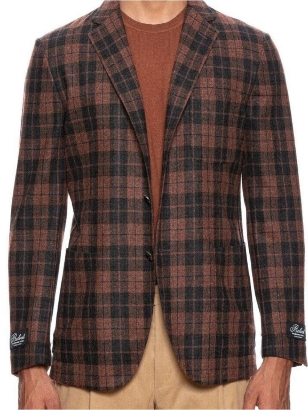 BELVEST Rust Wool Cashmere Check Suit Jacket blazer 40 US / 50 EU